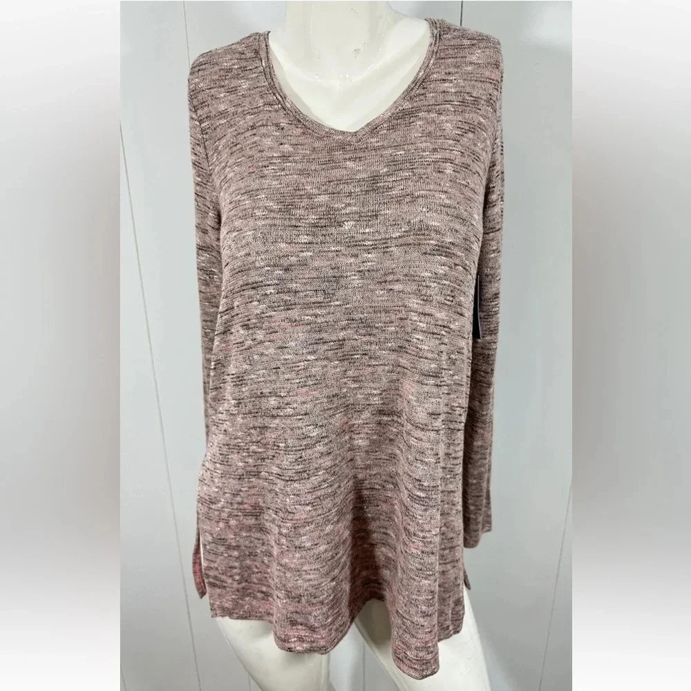 APT. 9 Long Sleeve Pink/ Gold Metallic Sparkle Knit Sweater